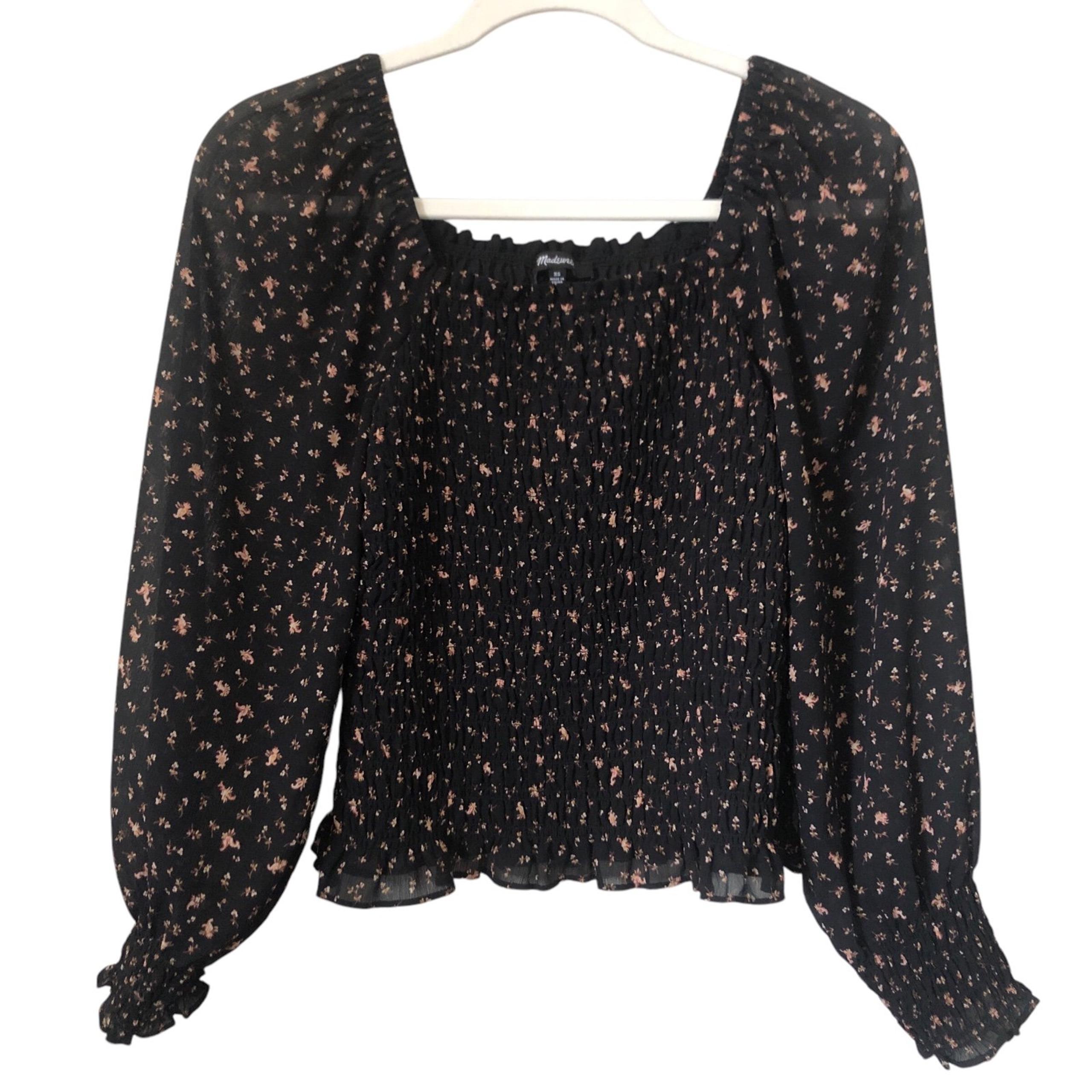 Madewell Georgette Lucie Bubble-Sleeve Smocked Cinched Waist Women’s Blouse XS