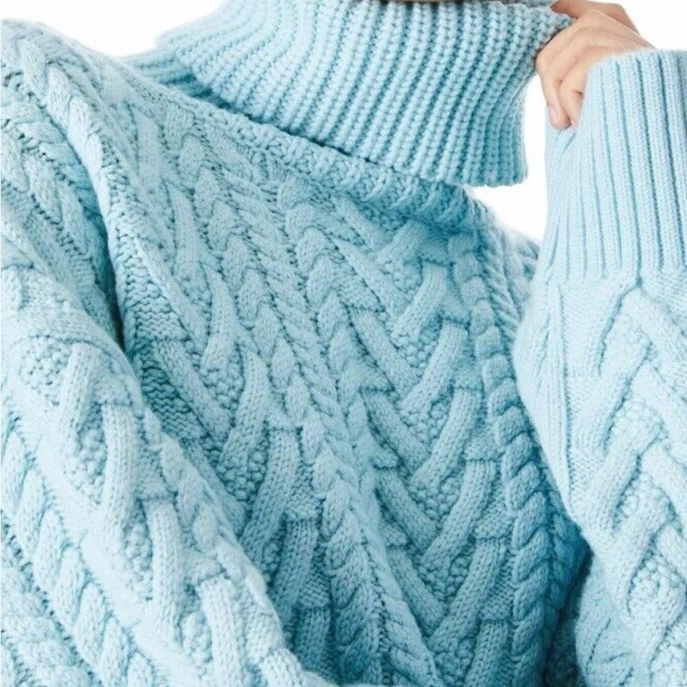Cozy Blue Cable Knit Turtleneck Sweater