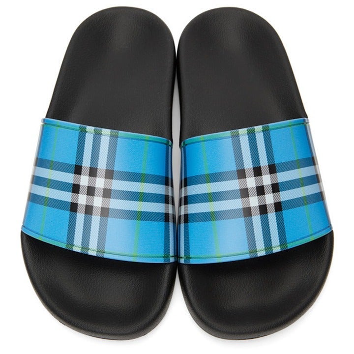 NWT BURBERRY MENS FURLEY VINTAGE CHECK SLIDES US 42 EU 9