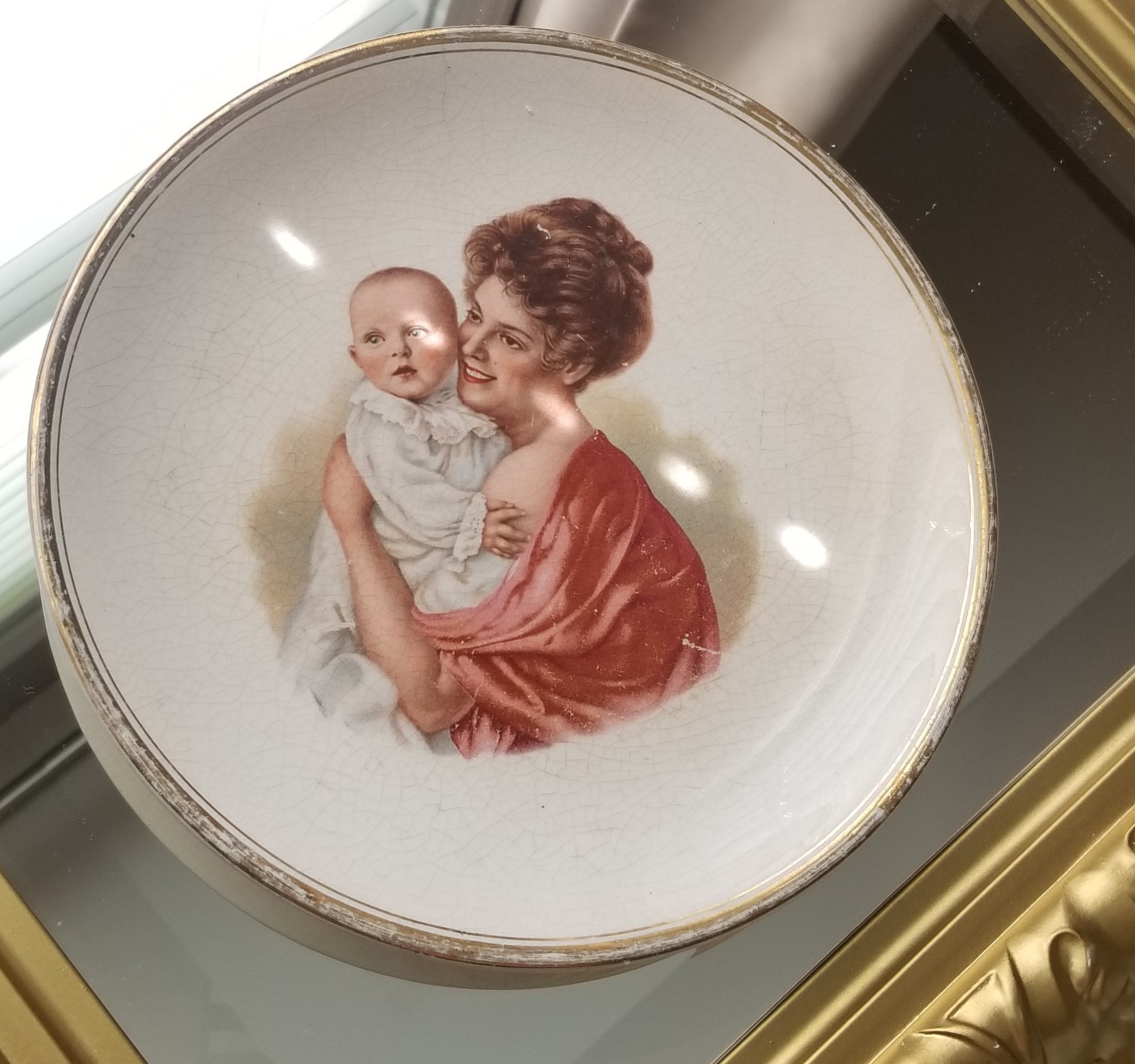 Antique 1900s EDWIN M. KNOWLES Victorian Porcelain Plate Mother and Child