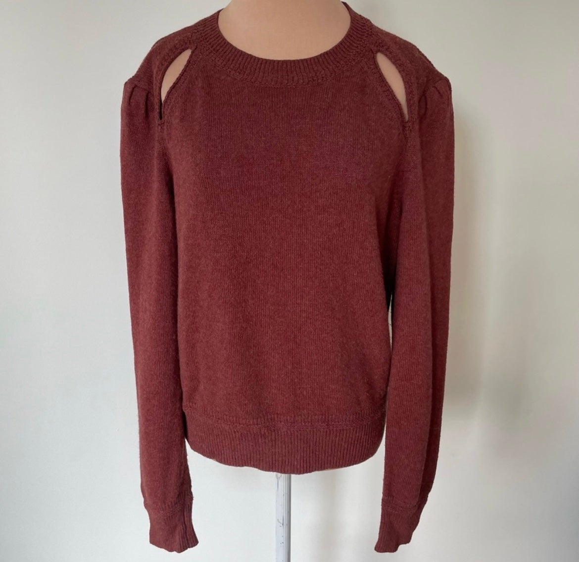 ETOILE ISABEL MARANT Red Cotton Wool Klee Cutout Crewneck Sweater Sz FR 44/US 12