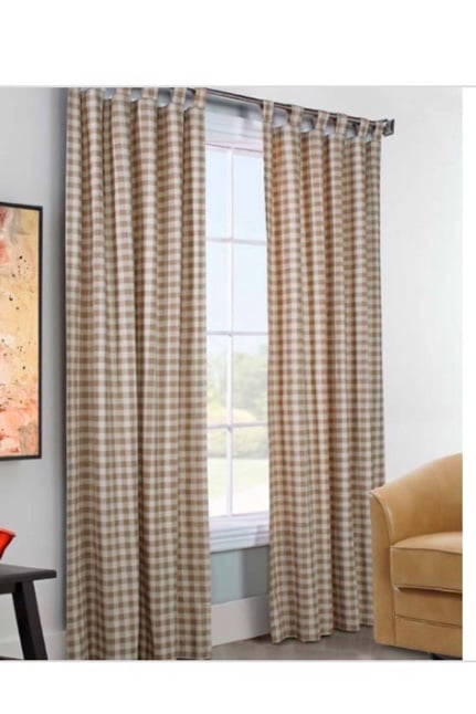 Thermalogic Check Tab-Top Curtain Pair, in Wheat 72 L X 80 W