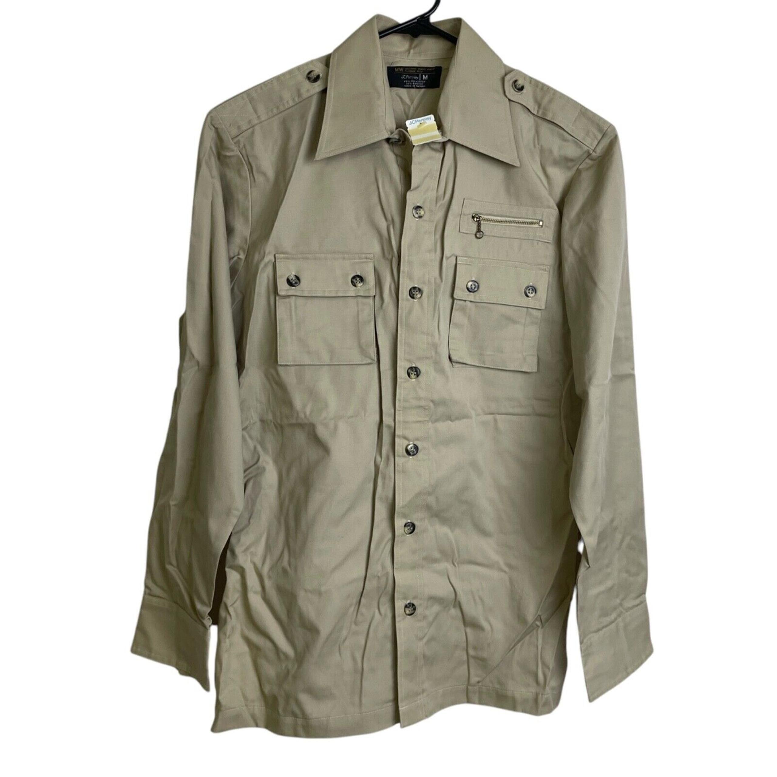 Vintage 70s JCPenney Safari Shirt Medium Mens Khaki Button Up Utility Pocket NWT