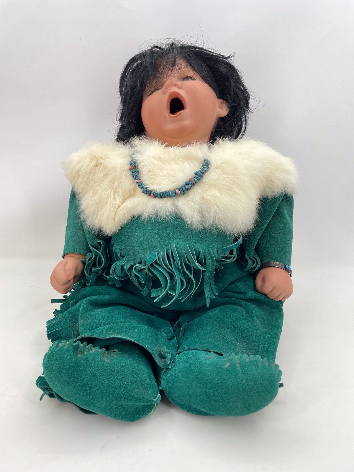 Ro Pa Native Doll Hand Painted Porcelain Genuine Fur and Hide Clothing Numbered.