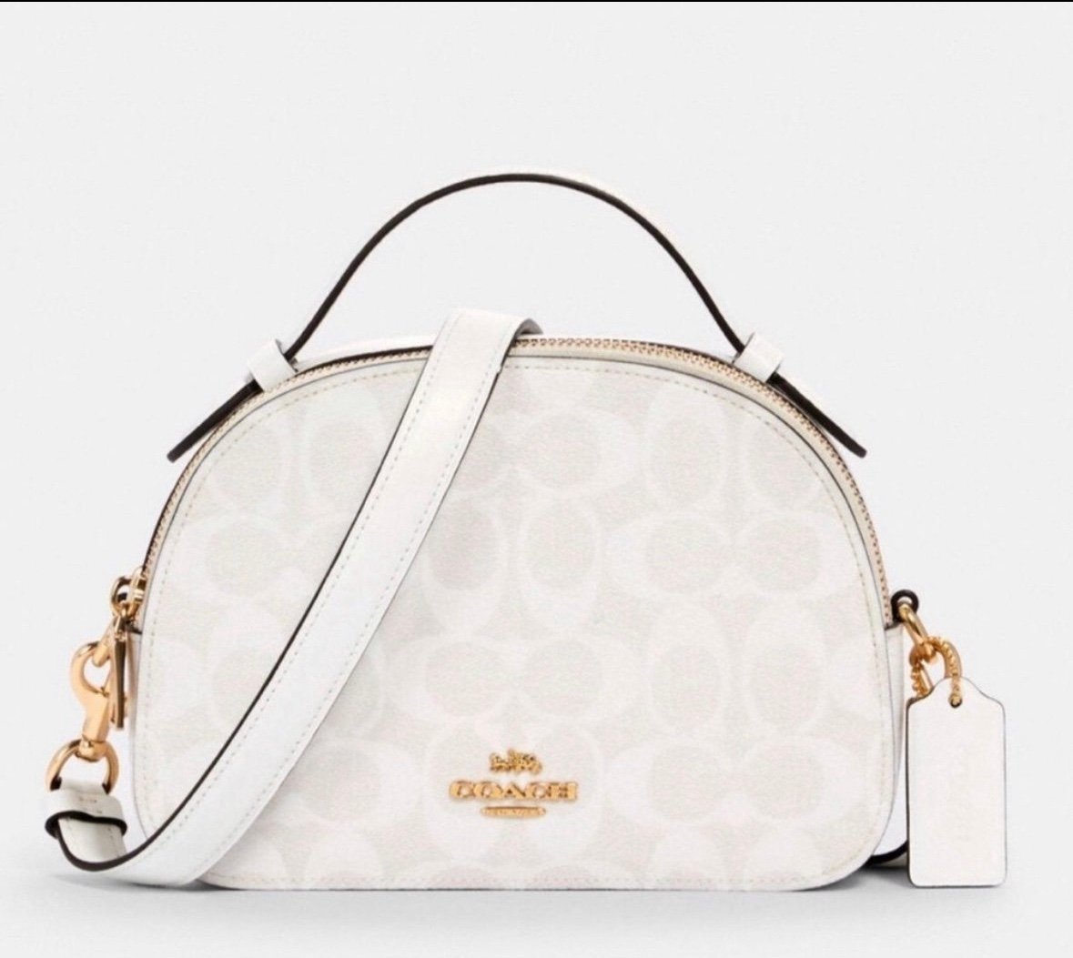 Authentic Coach Bag+detachable strap/Glacier white