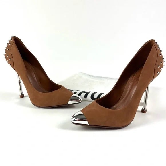 SCHUTZ Loja Nobuck Whisky Suede Spiked Heels