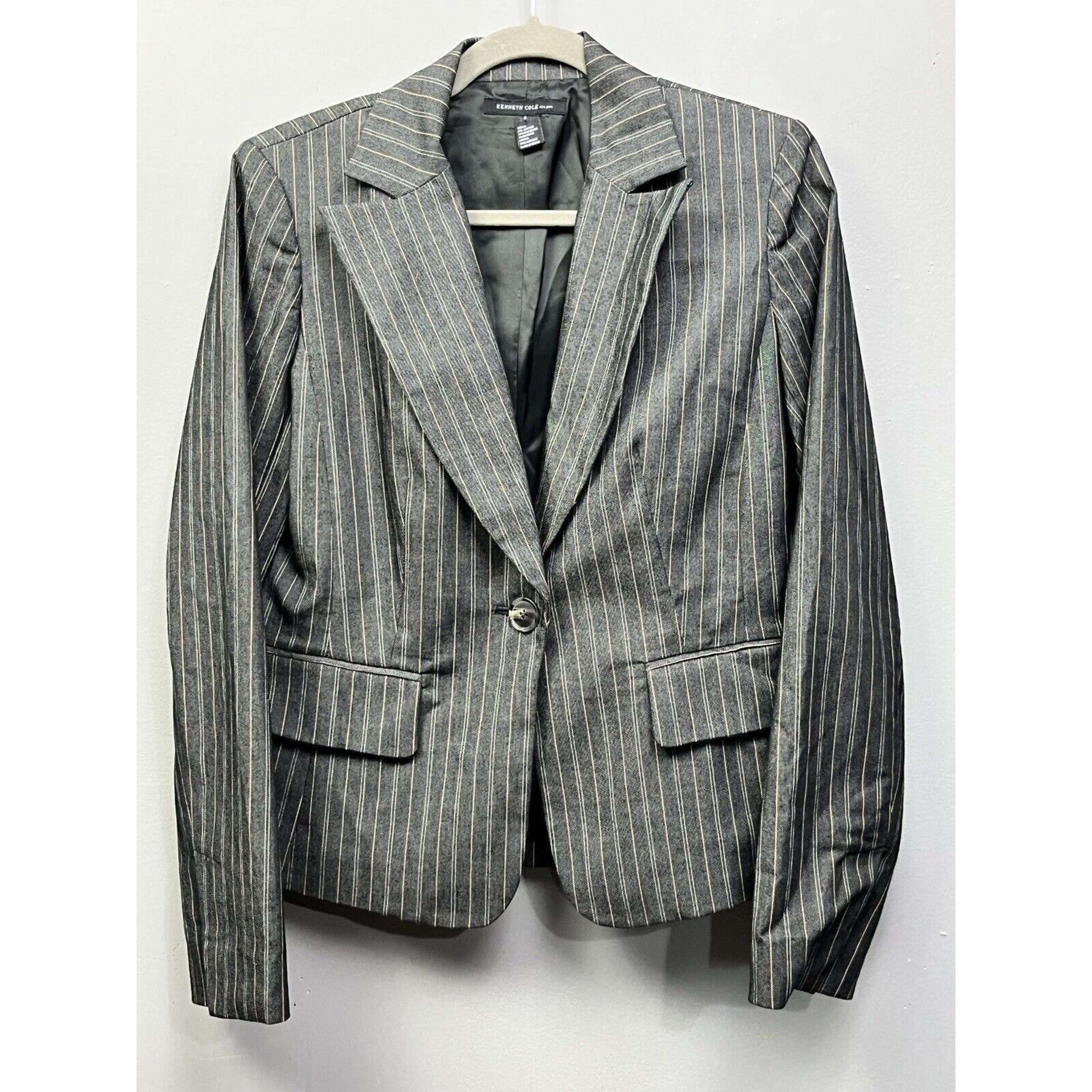 Kenneth Cole New York Blazers Womens 6 Black Striped Fitted Career Jacket