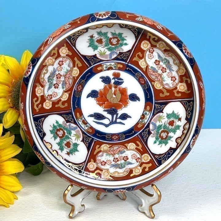 RARE Vintage Original Toyo Japan Gold Imari Console Bowl Japanese Hand Painted