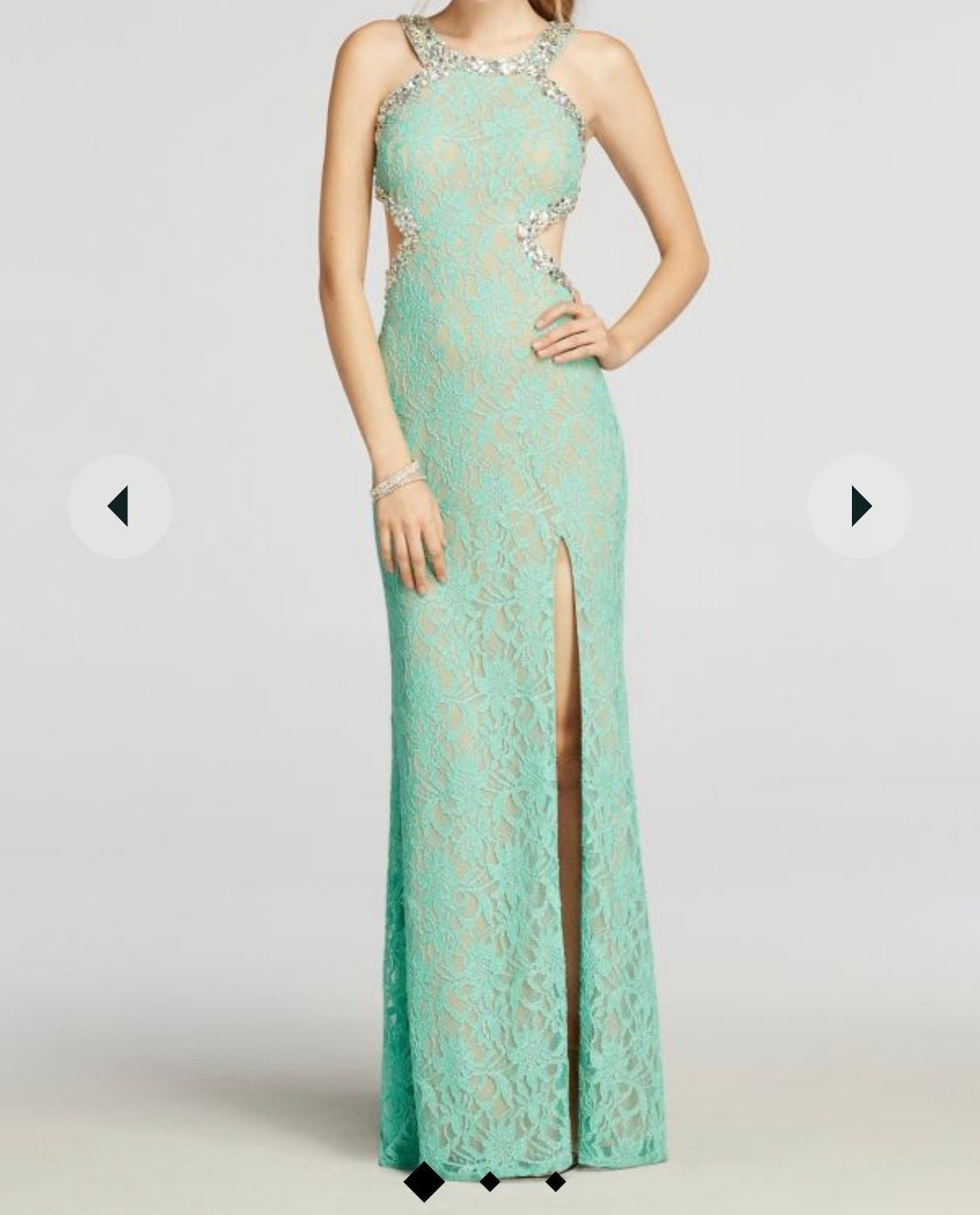 City Triangles Teal Turquoise Formal Halter Lace Beaded Rhinestone Dress Sz 3