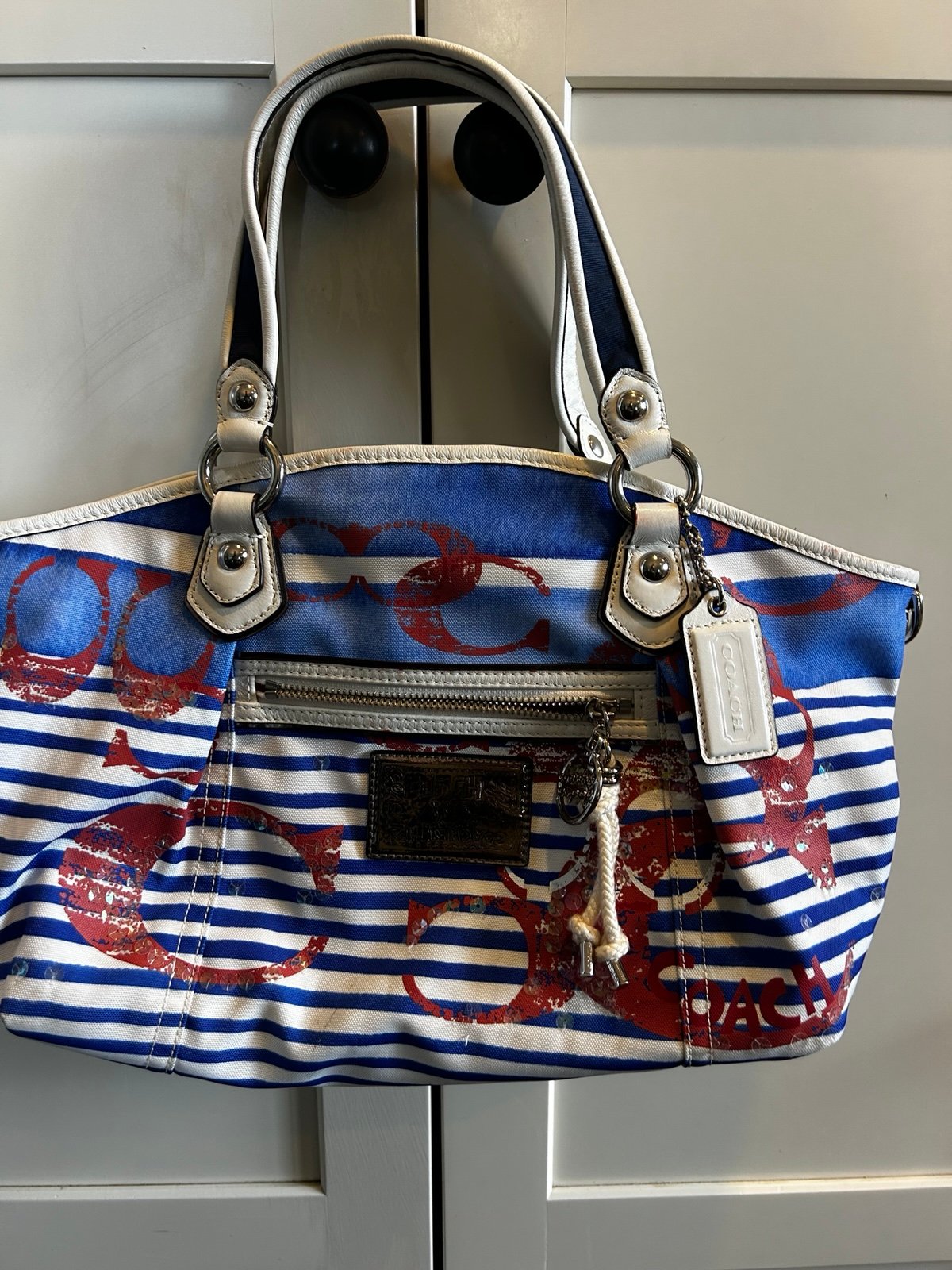 Coach Red, White & Blue Nautical Poppy Purse With Sequins Bag