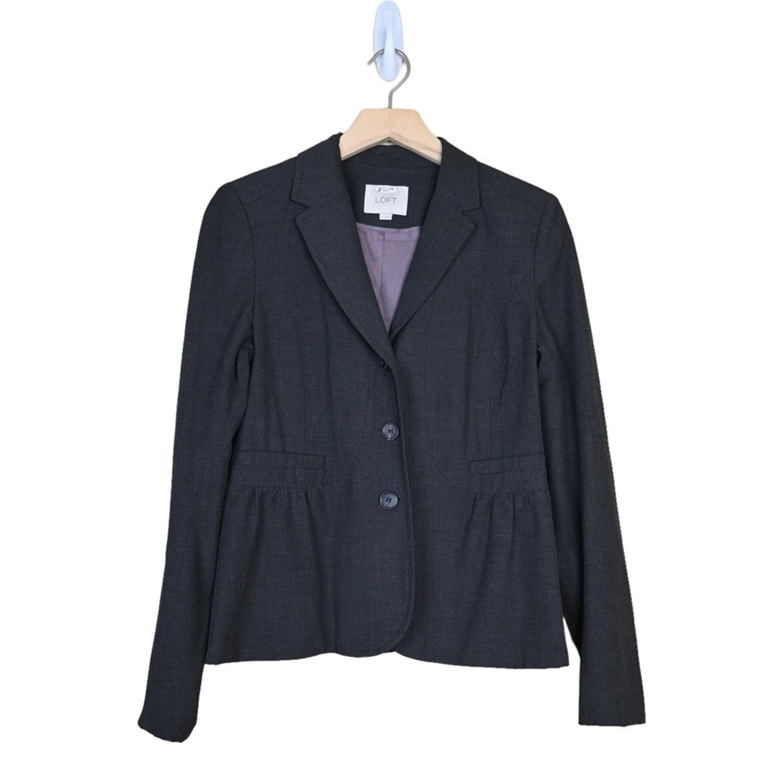 Ann Taylor LOFT Womens 6 Lined Peplum Blazer in Dark Gray