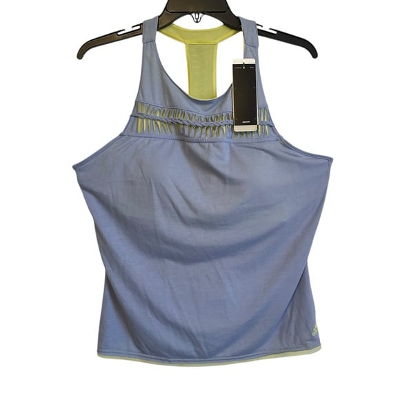 Adidas Athletic UPF 15 Sleeveless Tank Top Blue Padded Shelf Bra Size Large