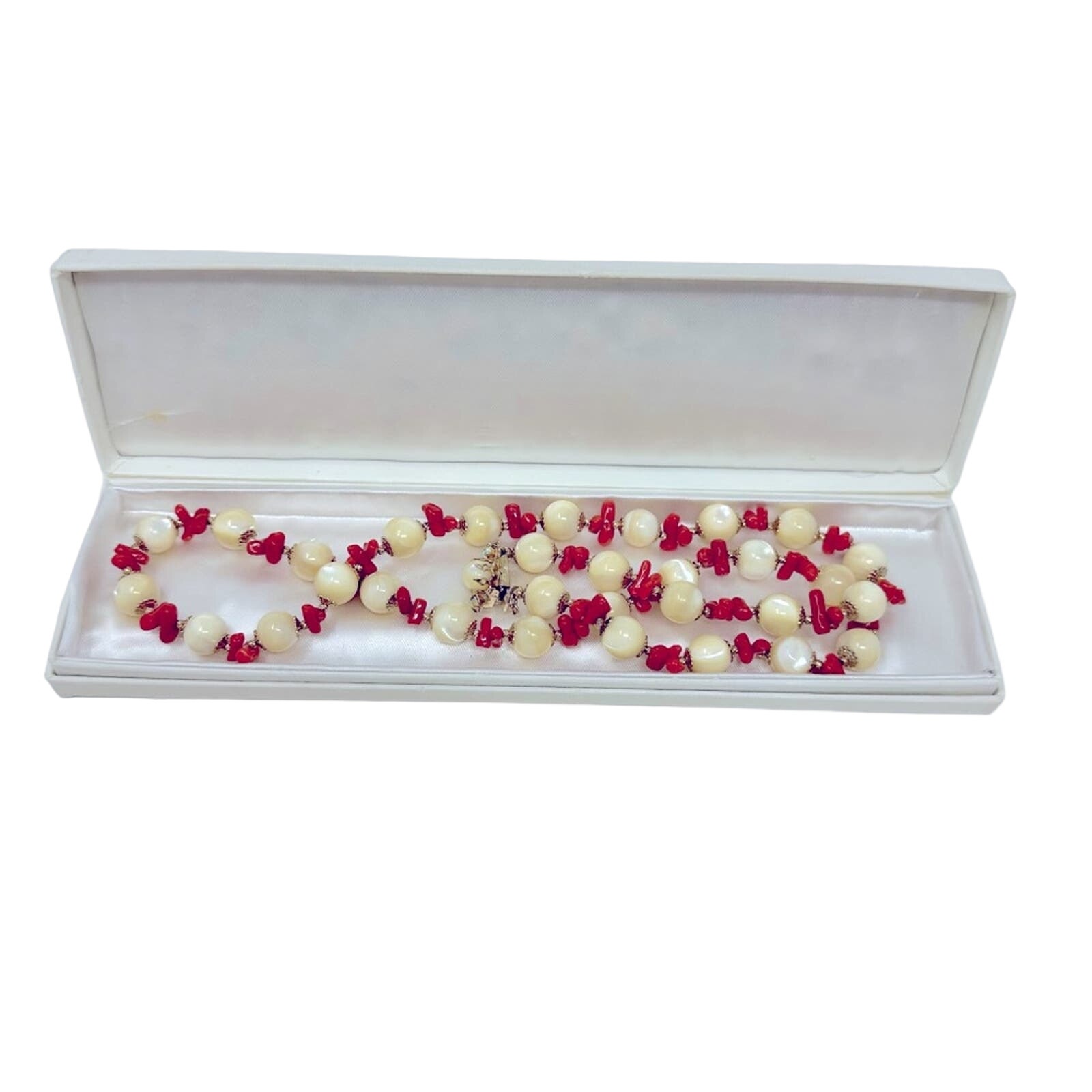 Fabulous Vintage Red Coral, Glass Bead & Rhinestone Necklace