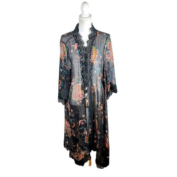 Torrid Black Paisley Crotchet Trim Swim Cover Up Duster