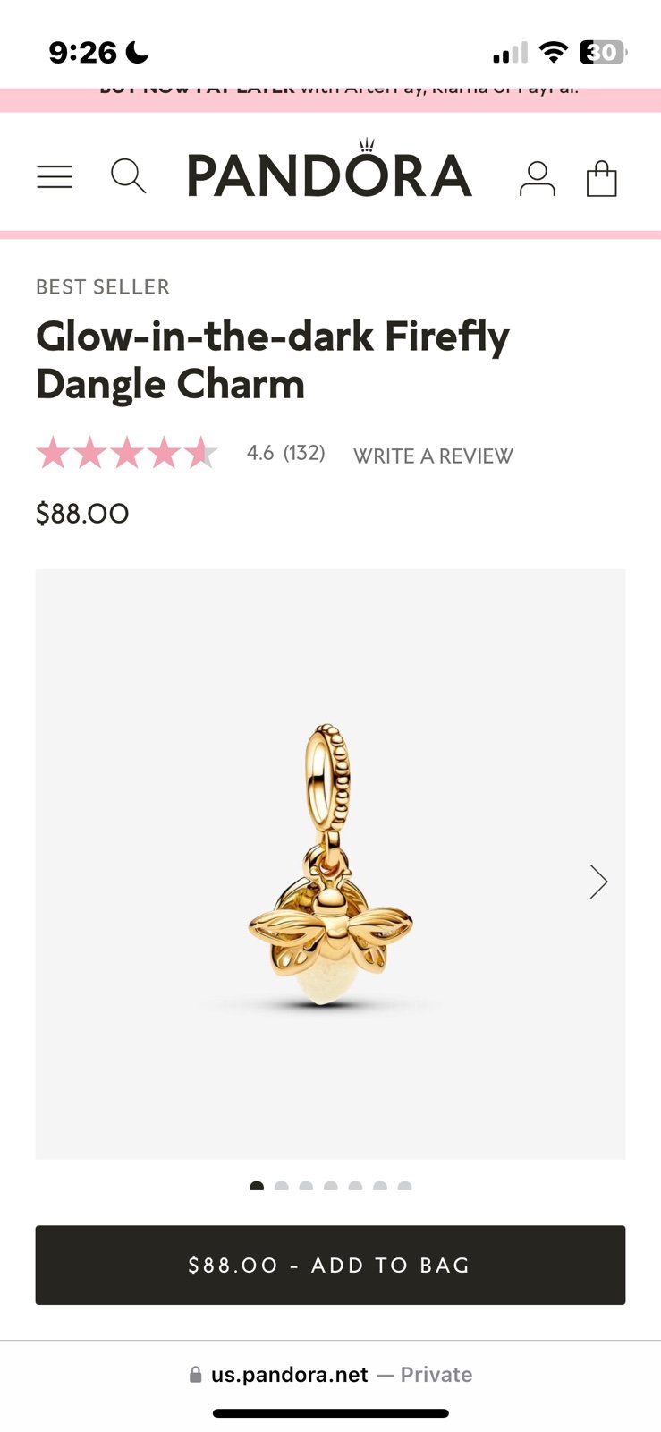Gold pandora Charm