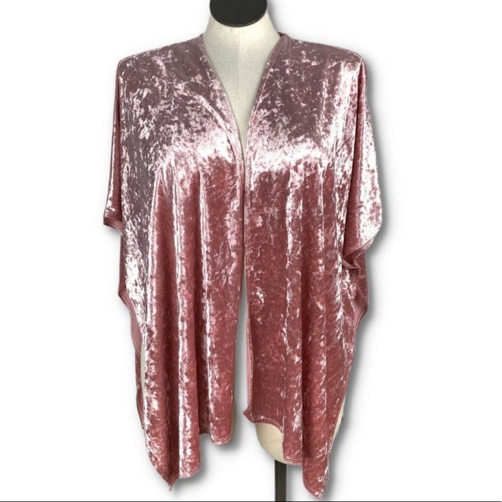 Olivia Rae sweater size M pink crushed velvet open front shawl strawberry milk