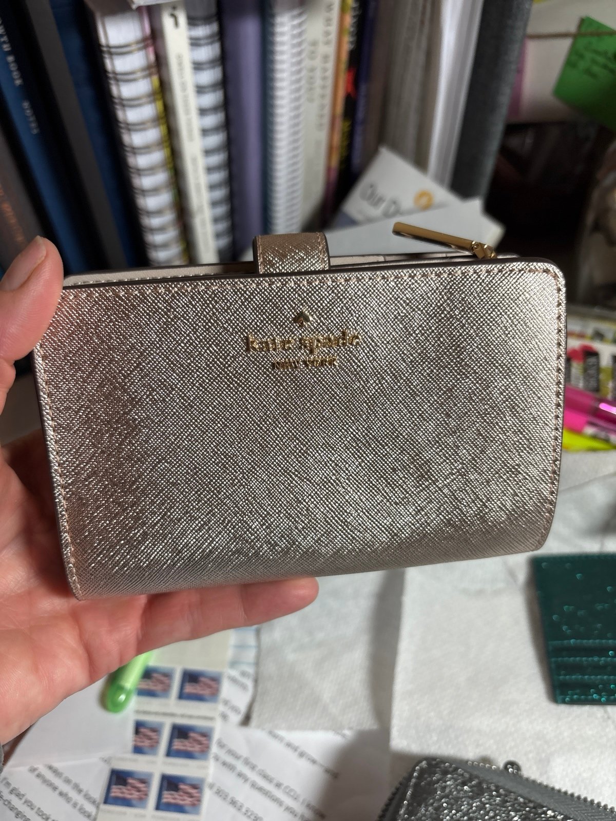 Kate Spade Gold Wallet and Green Card Case