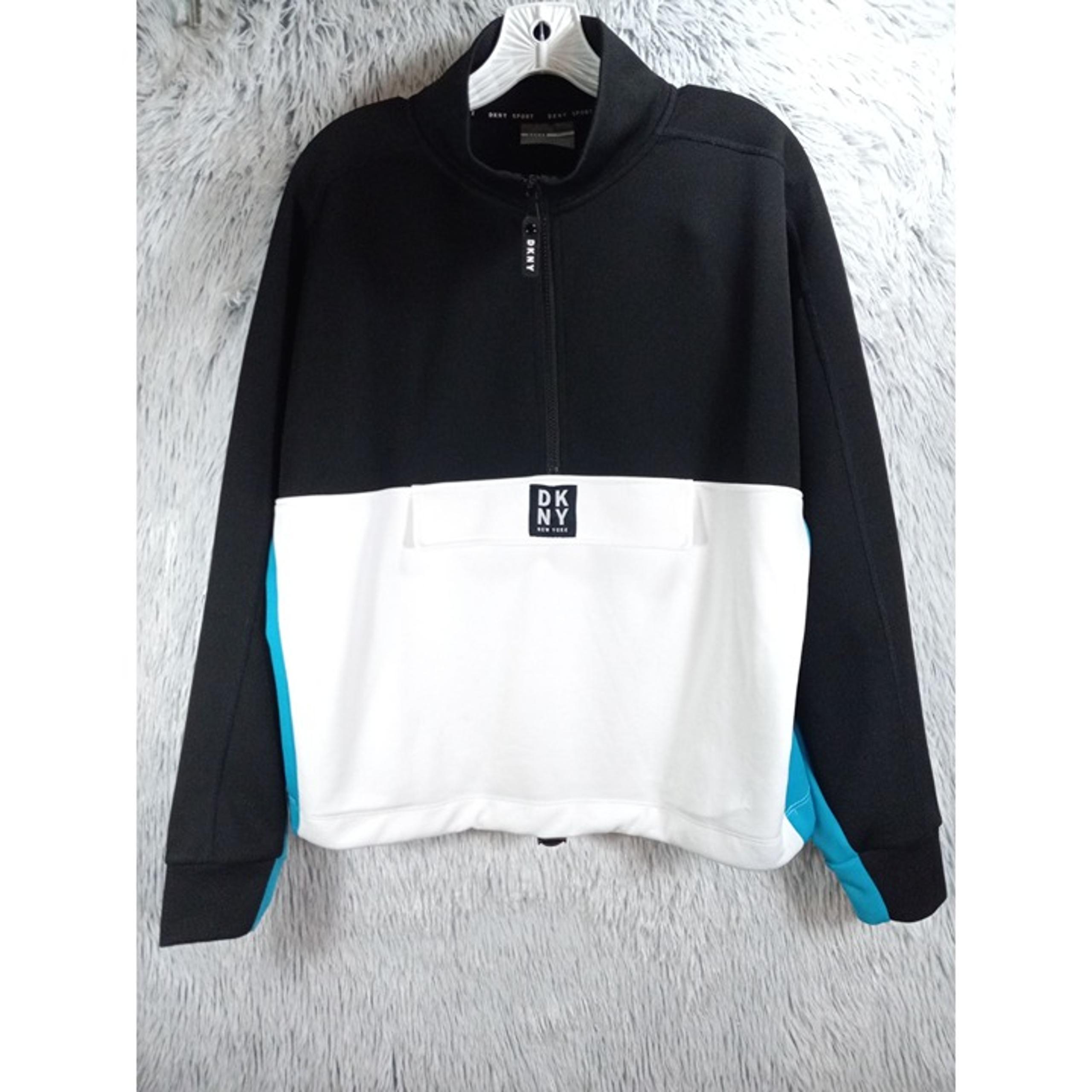 DKNY Sport Jacket Womans Medium Black White Half Zip Pullover Activewear Top