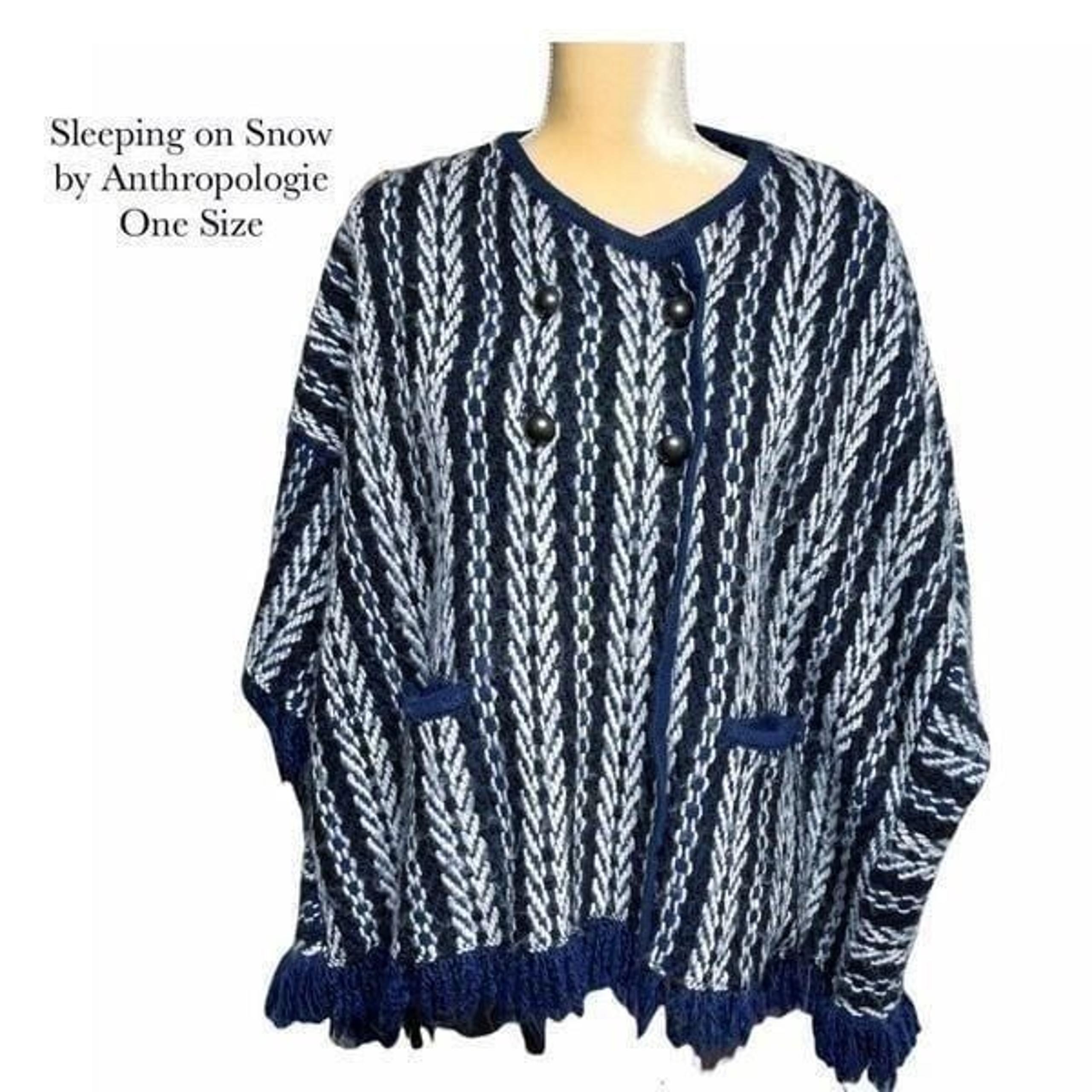 Anthropologie Sleeping On Snow Women's Jacquard Poncho Sweater Blue One Size Taj