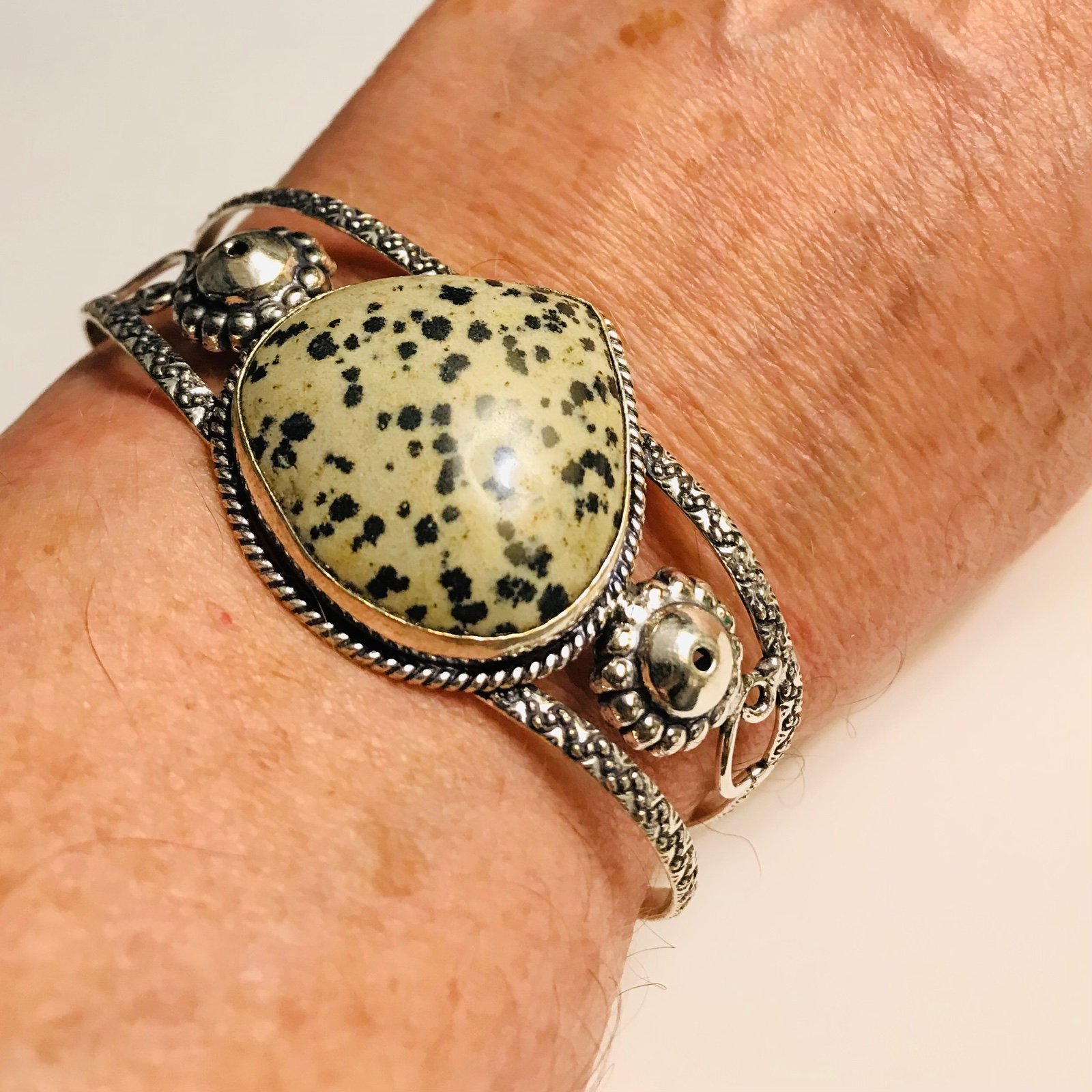 Dalmatian Jasper 925 Sterling Silver Cuff Bracelet