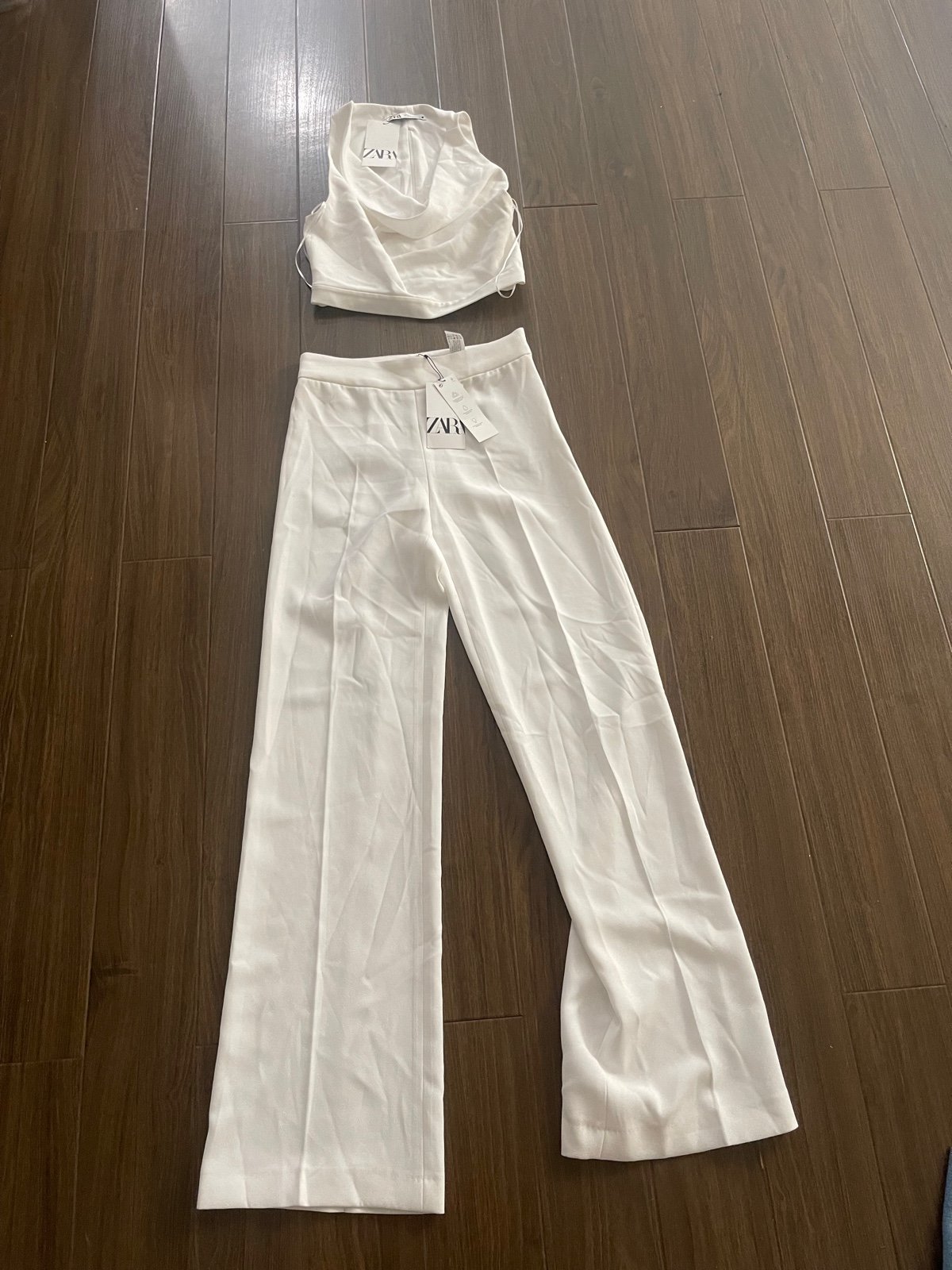 Zara two pieces pants set/ cropped top/ full length pants