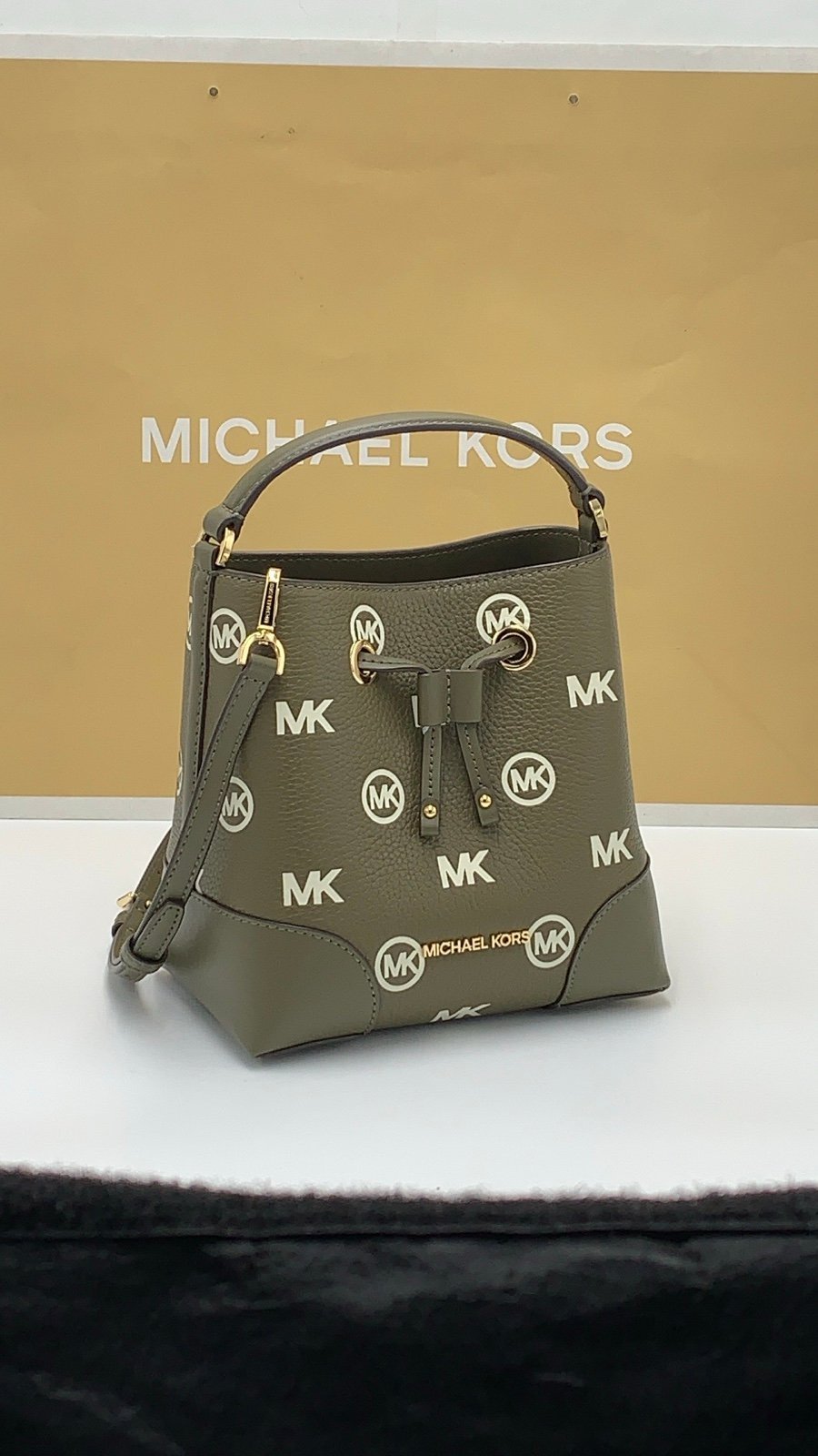MICHAEL KORS Mercer Small Logo Embossed Leather Bucket Bag COLOR OLIVE NWT