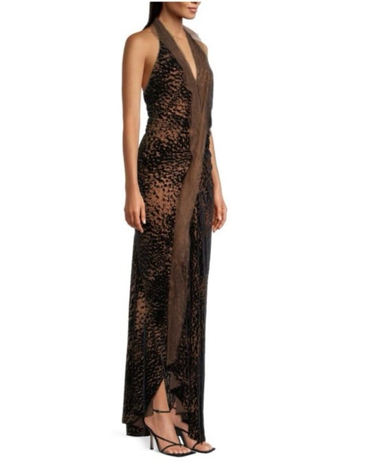 DONNA KARAN NEW YORK Burnout Halter Velvet Gown