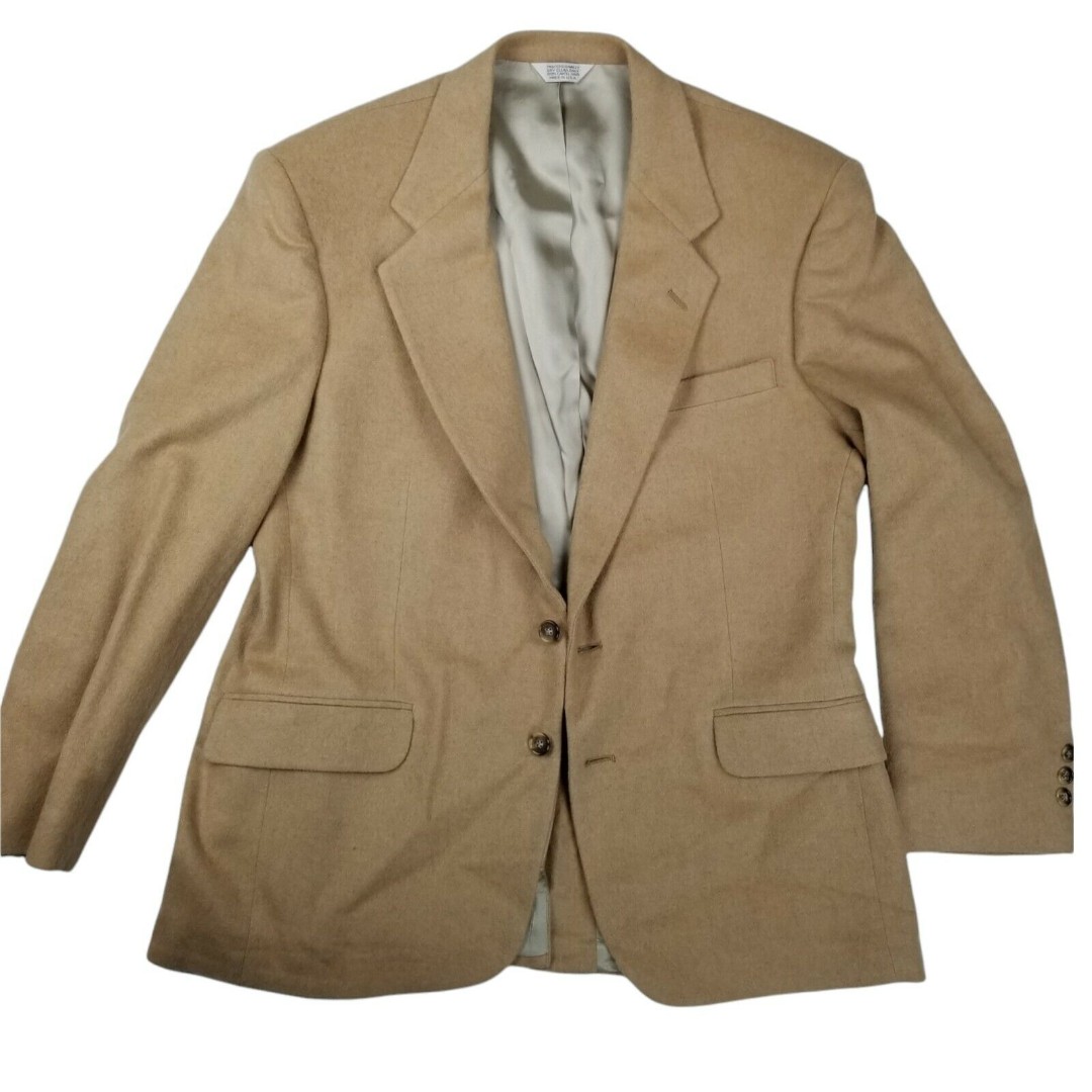 100% Camel Hair Hunt Valley Two Button Blazer Jacket Mens Sz 42 Regular 42R Tan