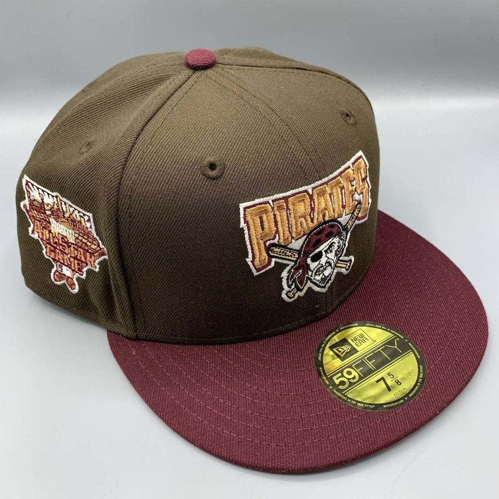 Pittsburgh Pirates Hat Men 7 5/8 Brown Red 59Fifty New Era Fitted Cap