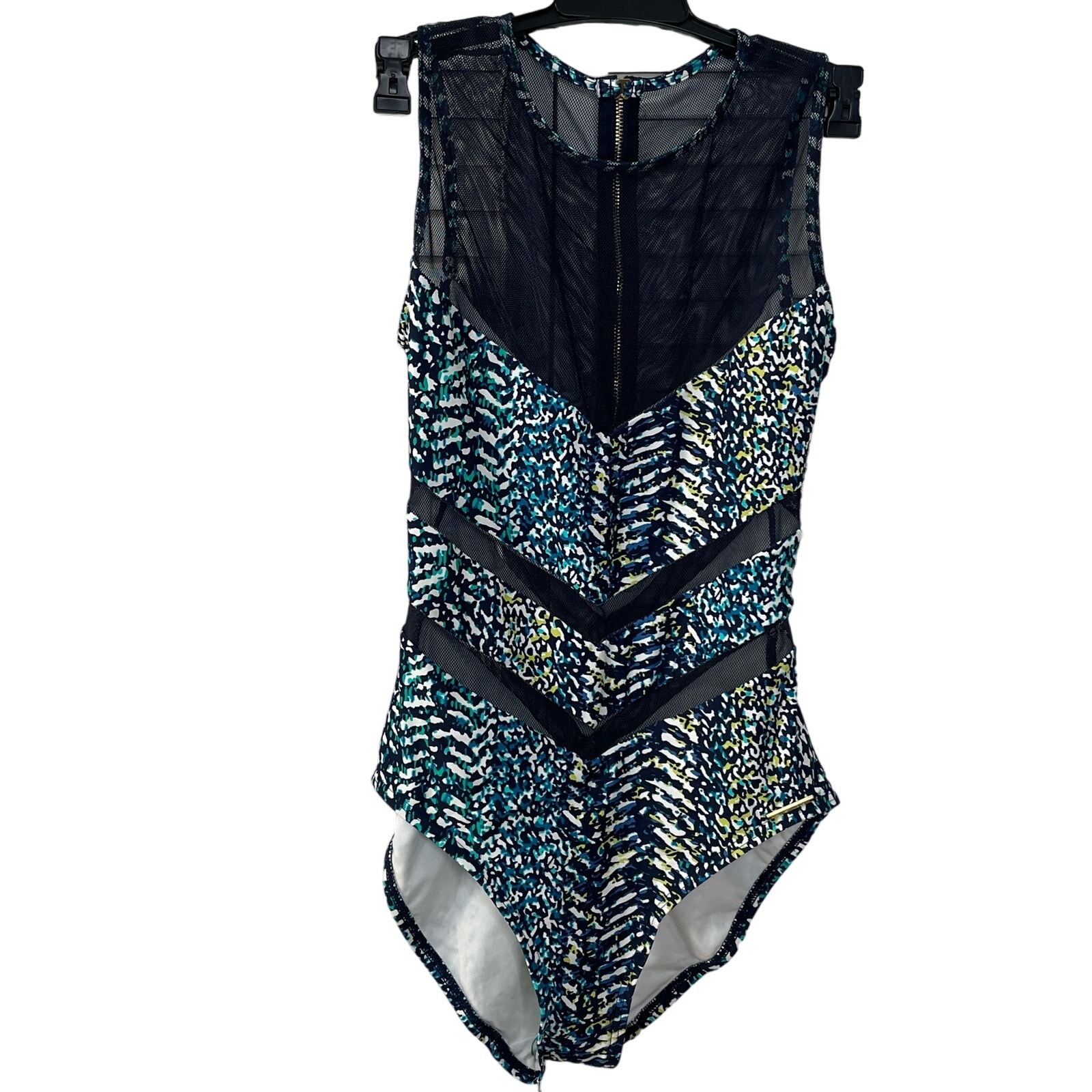 Vince Camuto Women's High-Neck Zip-Back One-Piece Swimsuit navy multi 8