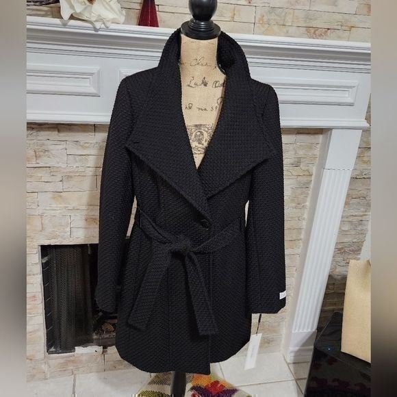 Calvin Klein nubby basketweave shawl collar coat ladies size large new!!!
