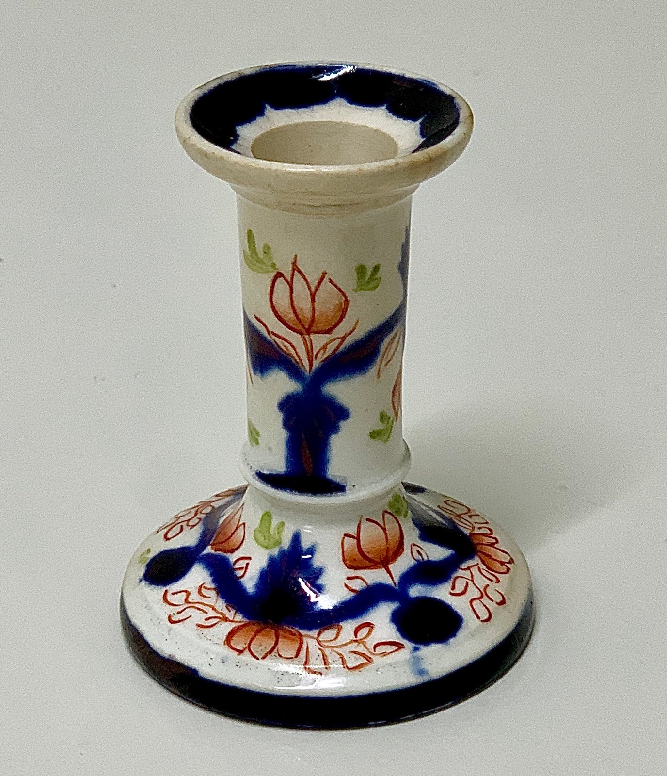 19th Century Antique Gaudy Welsh Unrecorded Pattern Miniature Candlestick