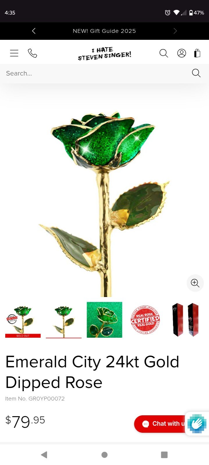 Steven Singer The Emerald City 24 Karat Yellow Gold Dipped Rose