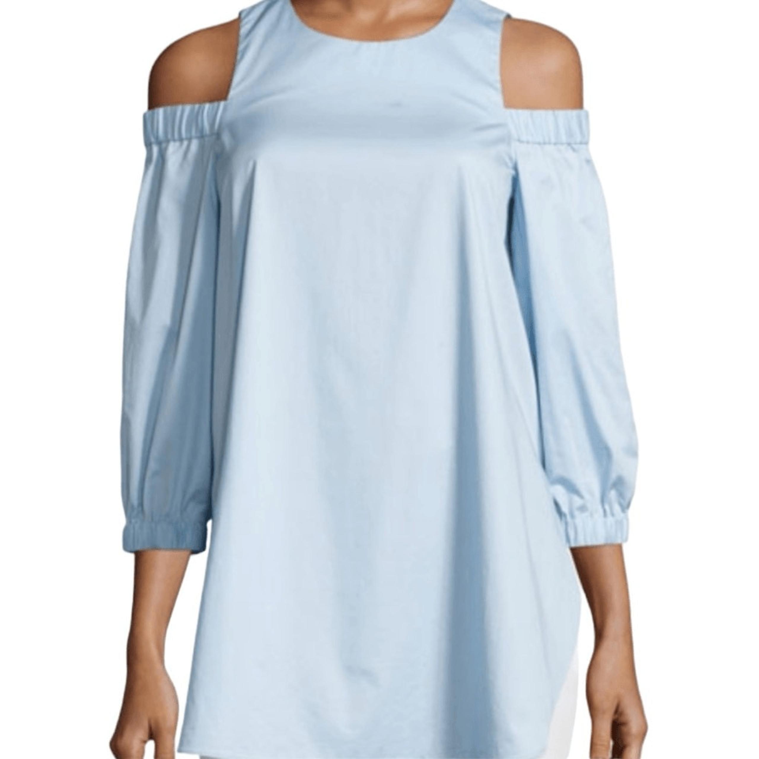 Tibi Satin Poplin Cold-Shoulder Blouse, Morning Blue size 2
