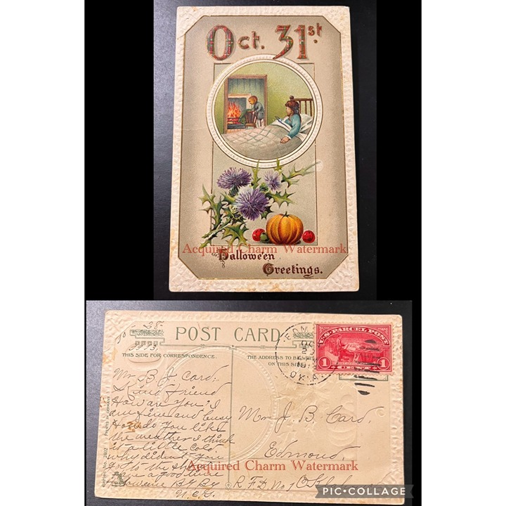 Antique Postcard, Oct. 31st. Hallowe'en Greetings. October 28, 1913