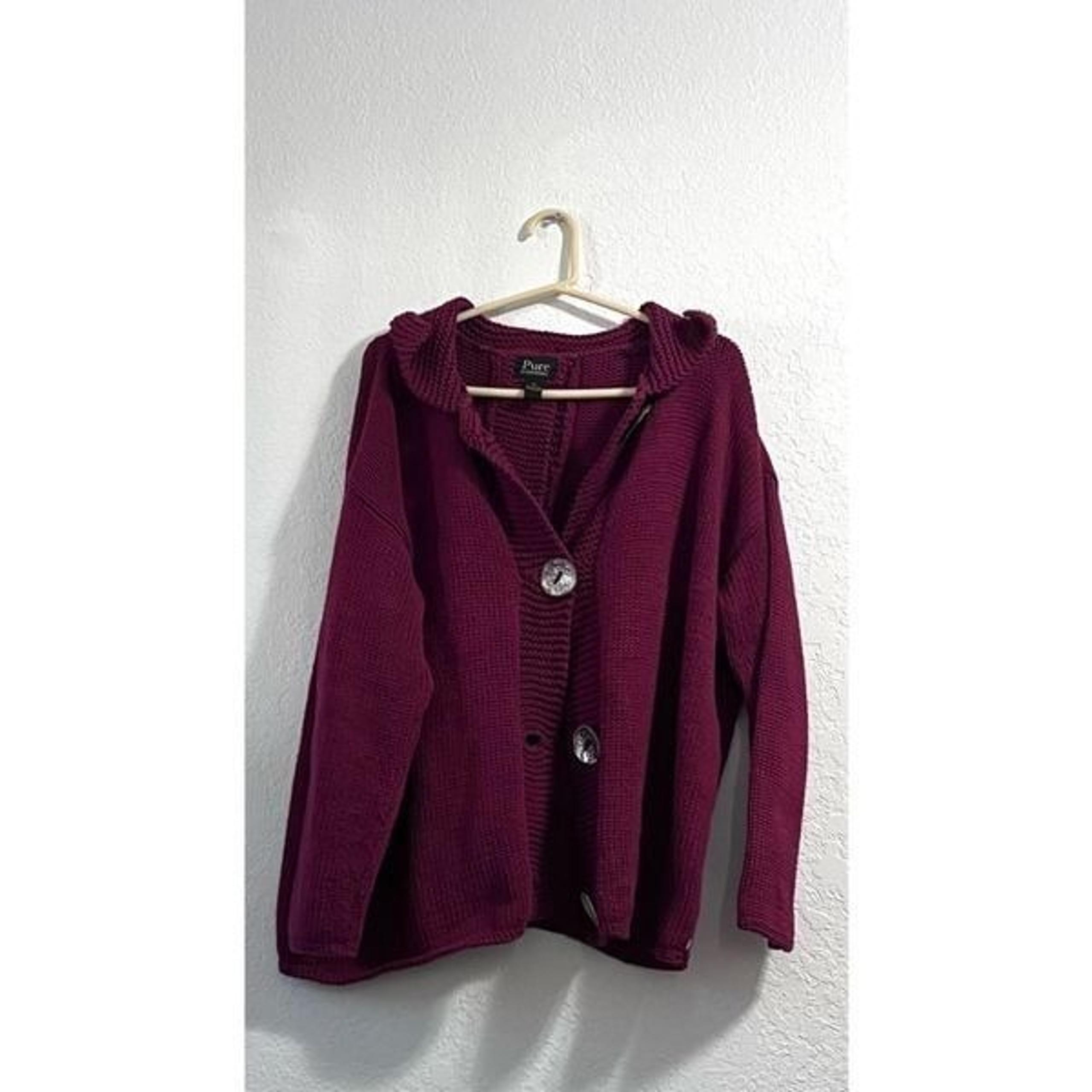 Pure handknit chunky red knitted sweater 3x funky buttons artsy lagenlook