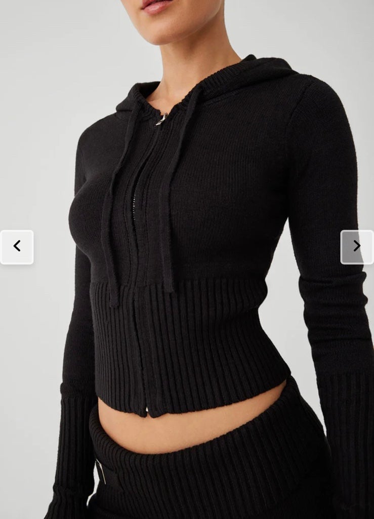 NWT Frankie’s Bikinis Aimee Cloud Knit Zip Up Hoodie Black Size Medium Sold Out