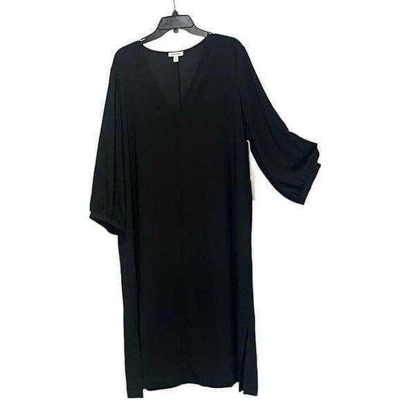 Nordstrom Women’s Woven ¾ sleeve, V-neck Shift Dress, Black, XL