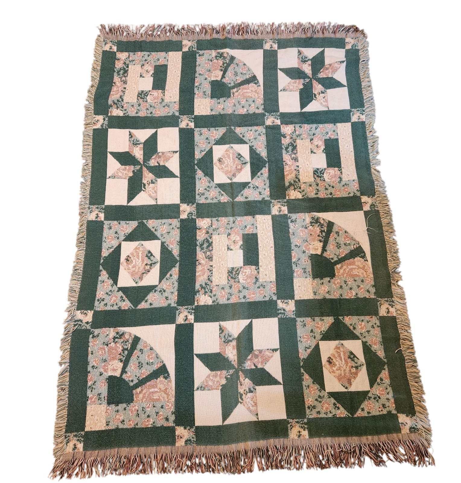 Fieldcrest Throw Cottagecore Quilt Design Green Pink Garden 46x68 Cotton