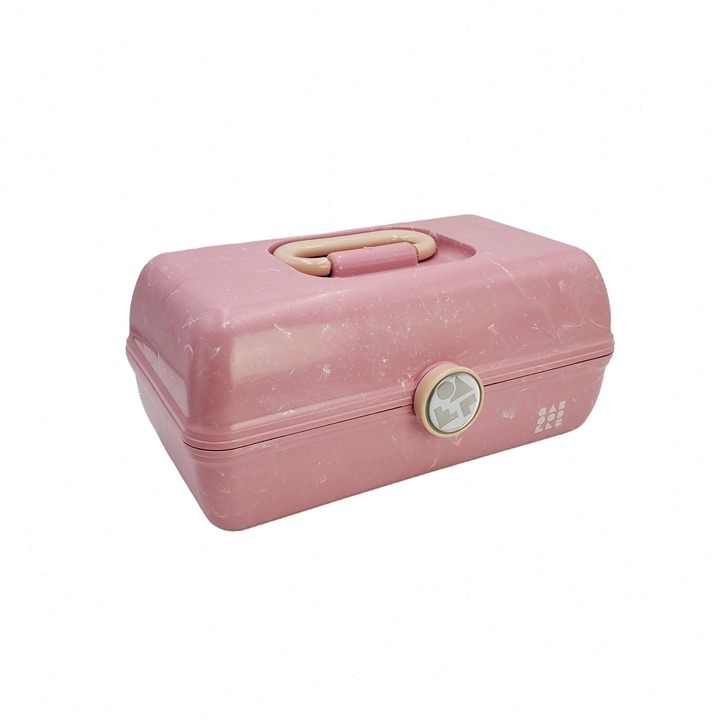 Retro Marbled Pink and White Caboodle Makeup Carrying Case Tote Barbie Core