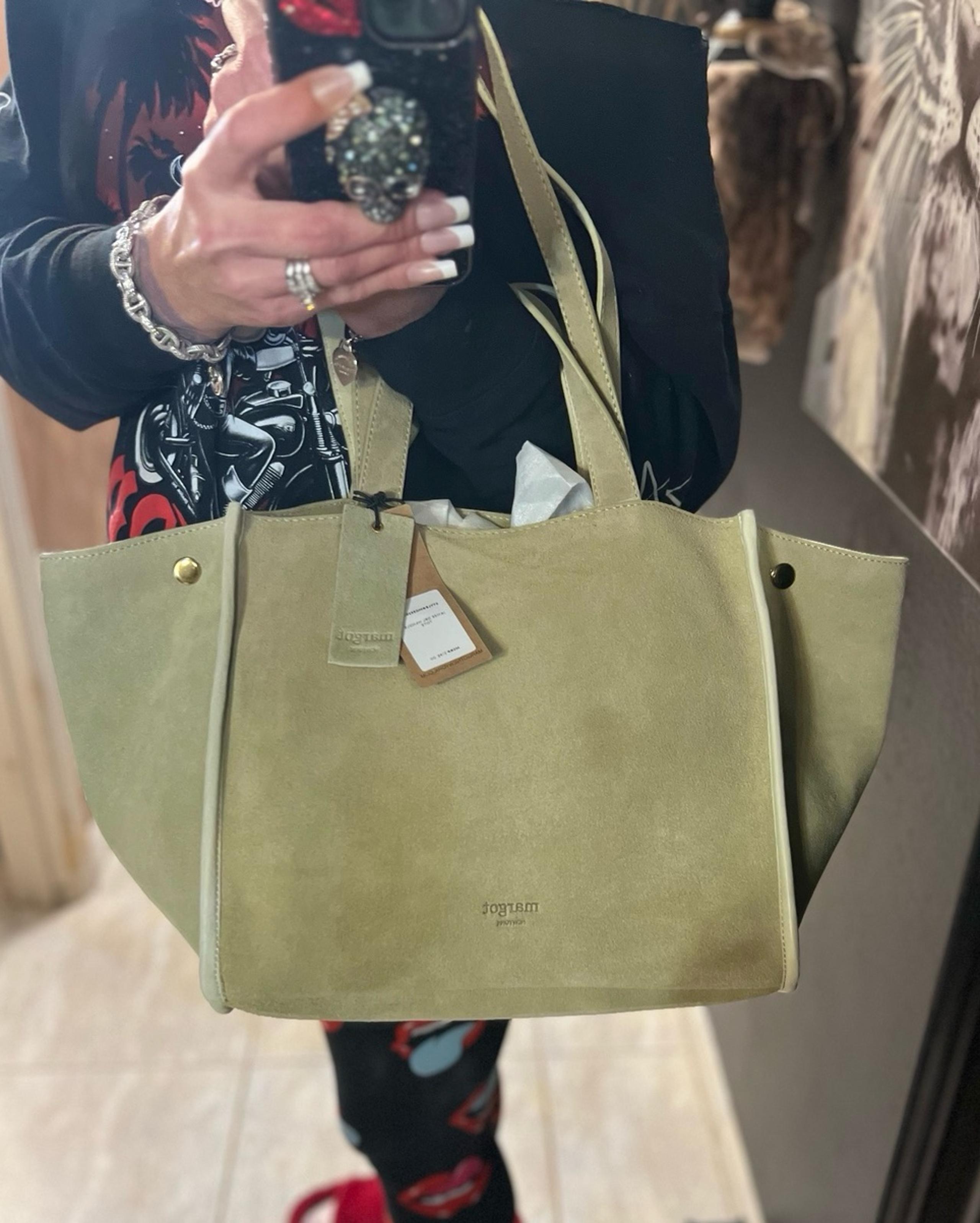 NWT- MARGOT NEW YORK Viral JAMEE Double Handle Suede Shoulder Bag Tote