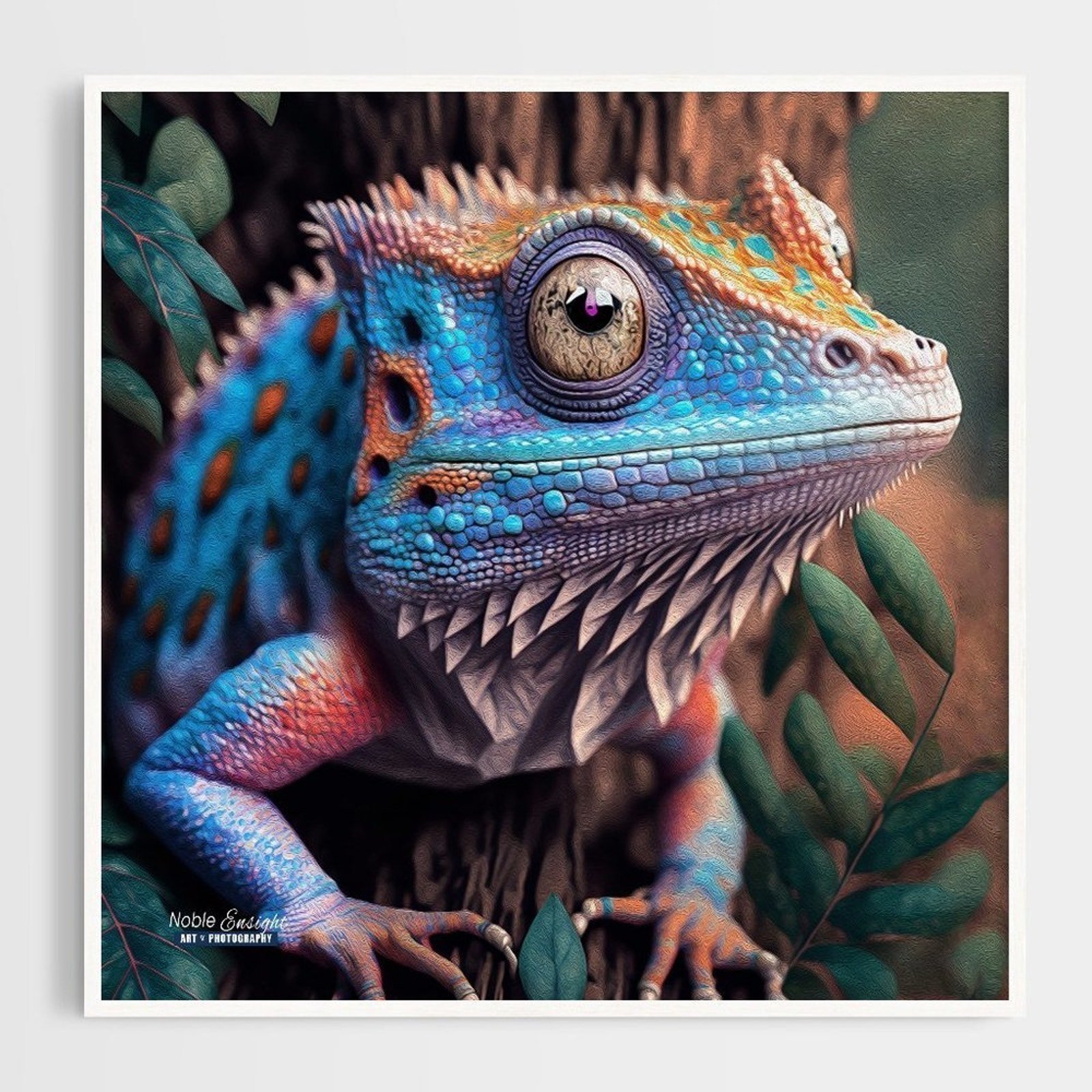 8x8 Chameleon Gecko Lizard Fantasy Art Watercolor Oil Painting Print