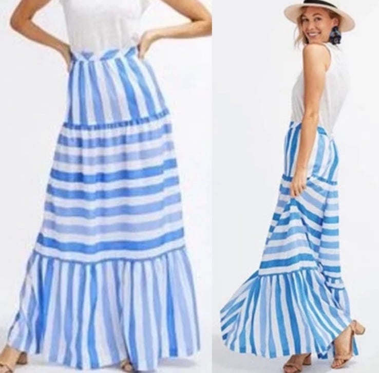 Vineyard vines tiled stripes maxi skirt Bimini blue & white XL