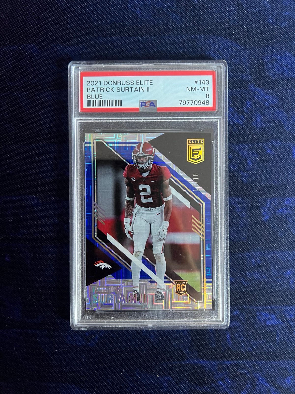 2021 Donruss Elite Patrick Surtain II #143 Blue Rookie RC 10/10 PSA 8 NM-MT SSP