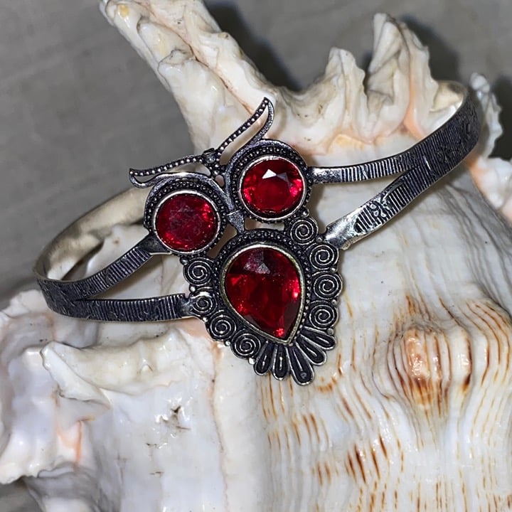 Red Topaz owl handcrafted vintage cuff bracelet