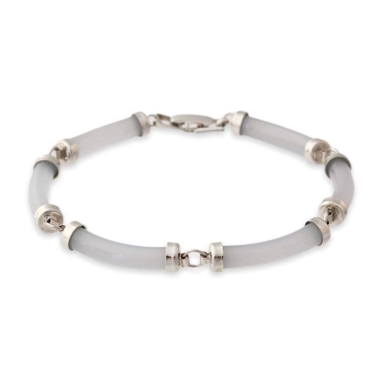 Vintage Grey Jade Tube Link Bracelet Silver Plated Chinese Long Di Jade Gallery