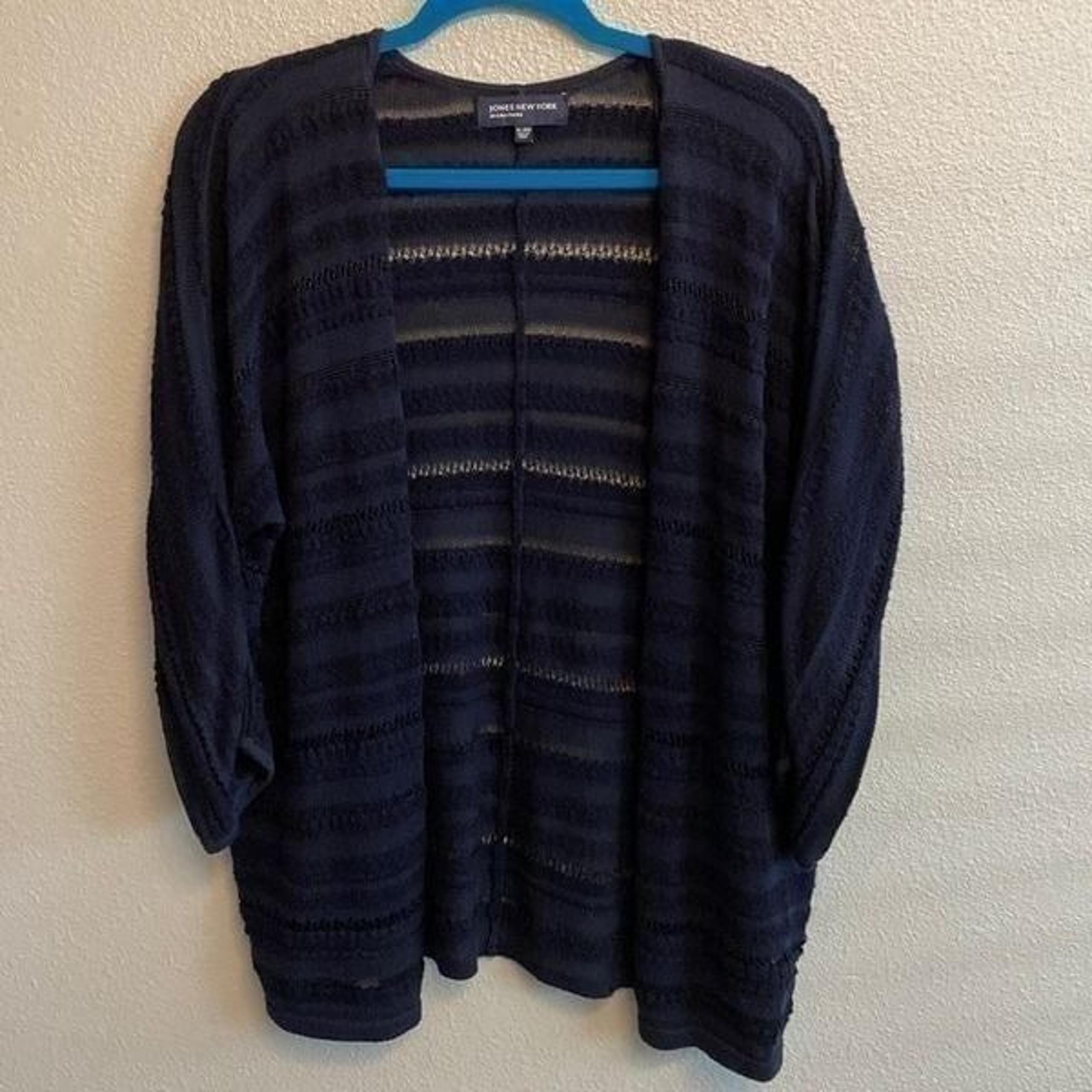Jones New York- Navy blue striped open cardigan- Size XL