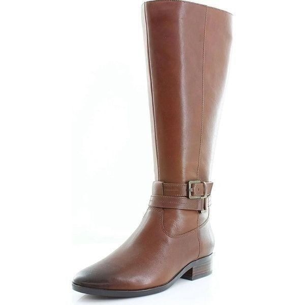 Naturalizer Reid Tall Boots Size 7 Brown Leather Block Heel Cinnamon NEW
