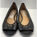 American Eagle Women Ballet Flats Black Shoes Faux Leather Cutout Peep Toe Sz 10