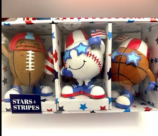 STARS & STRIPES Set Of 3 Seasonal Decor -Americana -Football/Baseball/Basketball